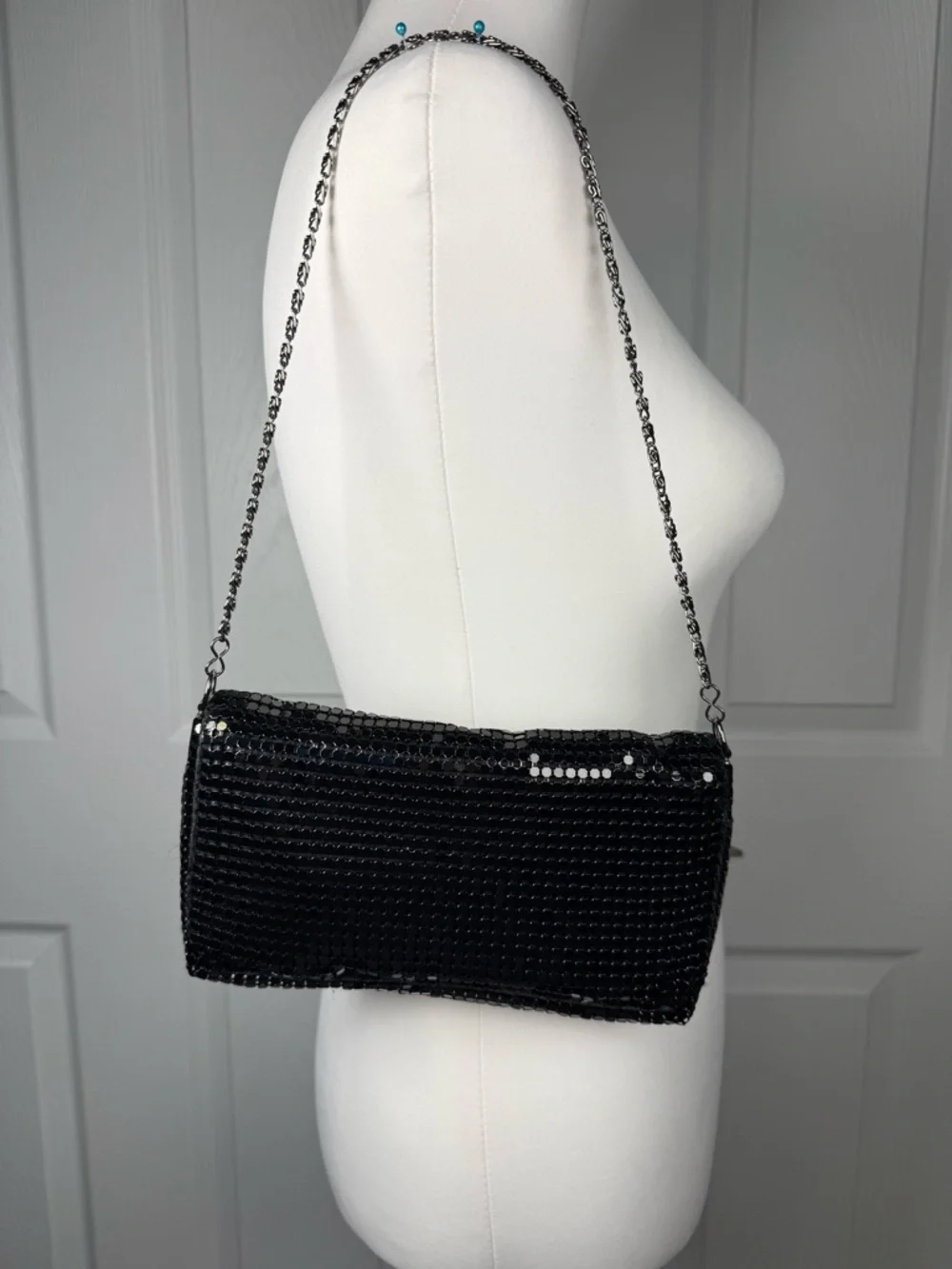 Boho Y2K Black Metal Mesh Clutch Evening Bag Festival Wristlet Glam Purse